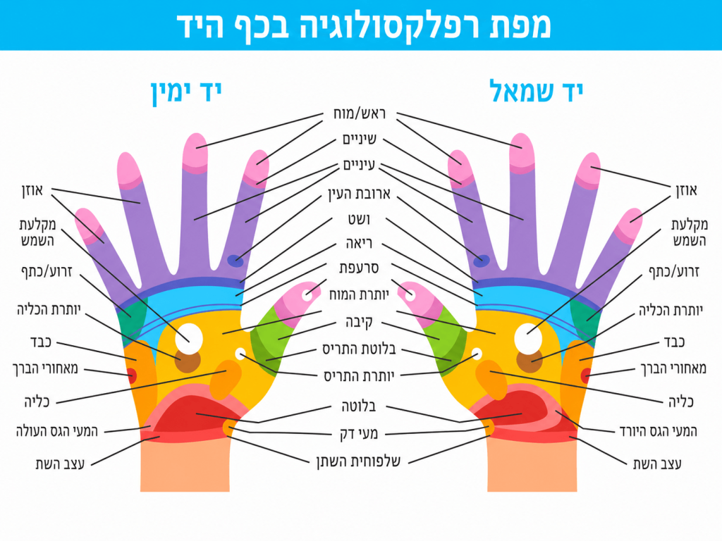 מפת רפלקסולוגיה בכף היד